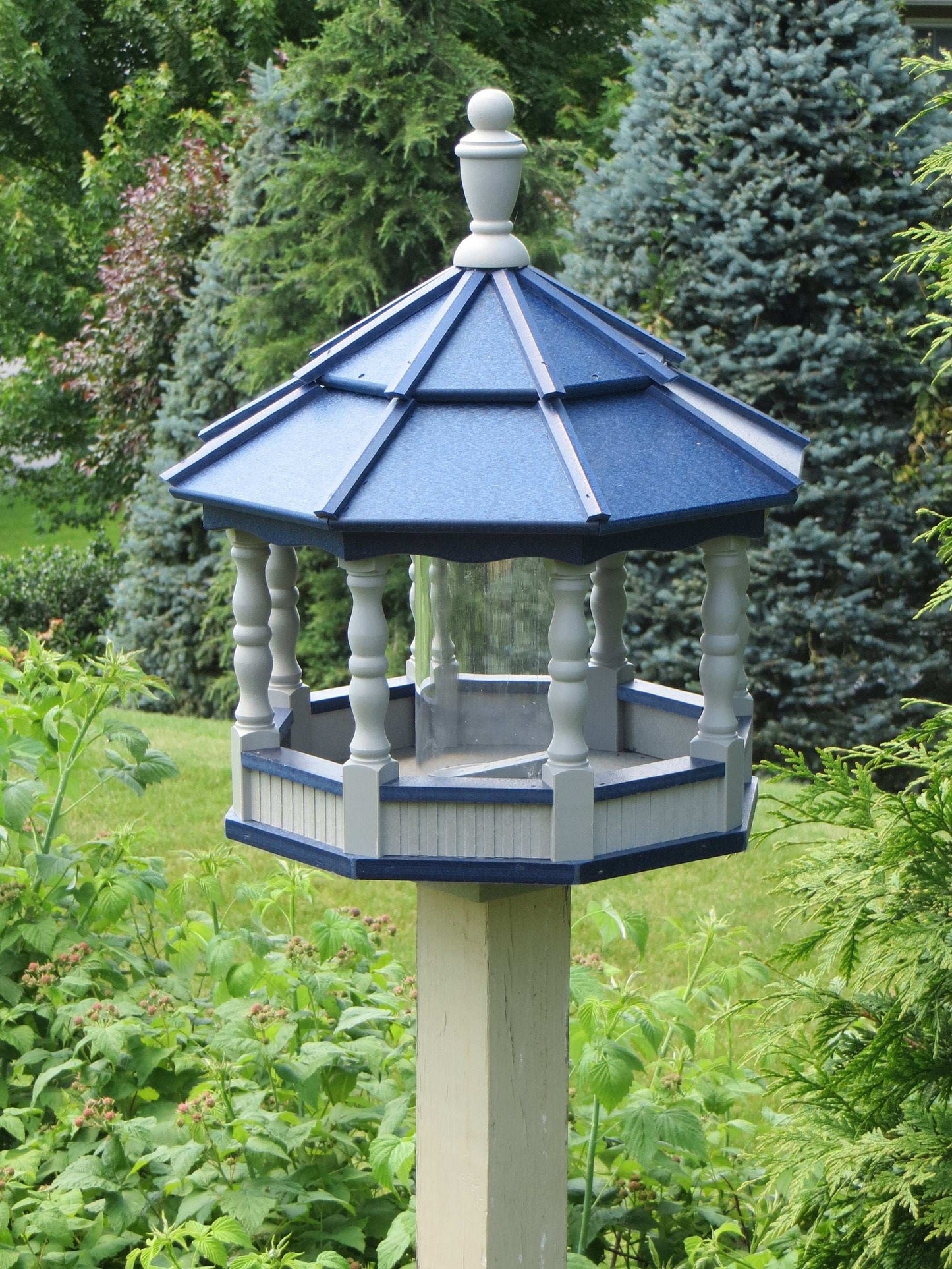 large poly spindle bird feeder gray and blue