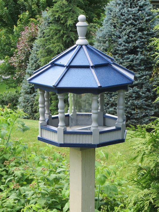 large poly spindle bird feeder gray and blue