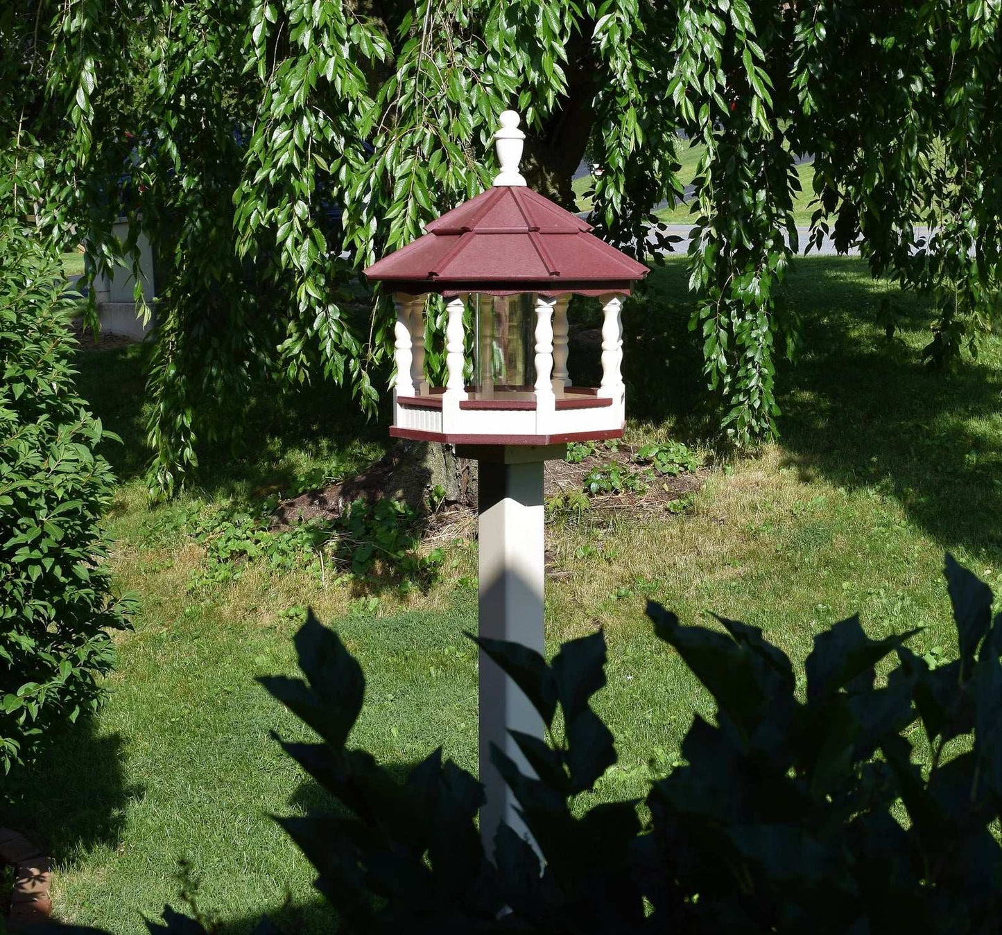 large poly spindle bird feeder ivory and burgundy