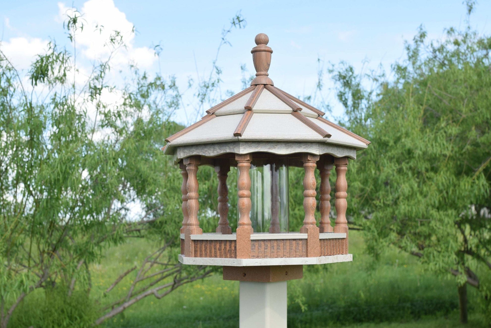 large poly spindle bird feeder mahogany and birch