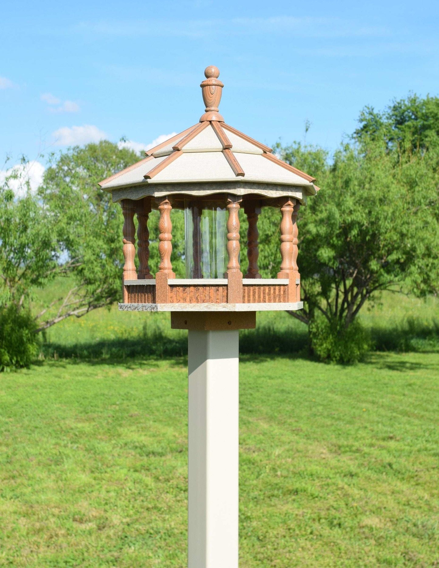 large poly spindle bird feeder mahogany and birch