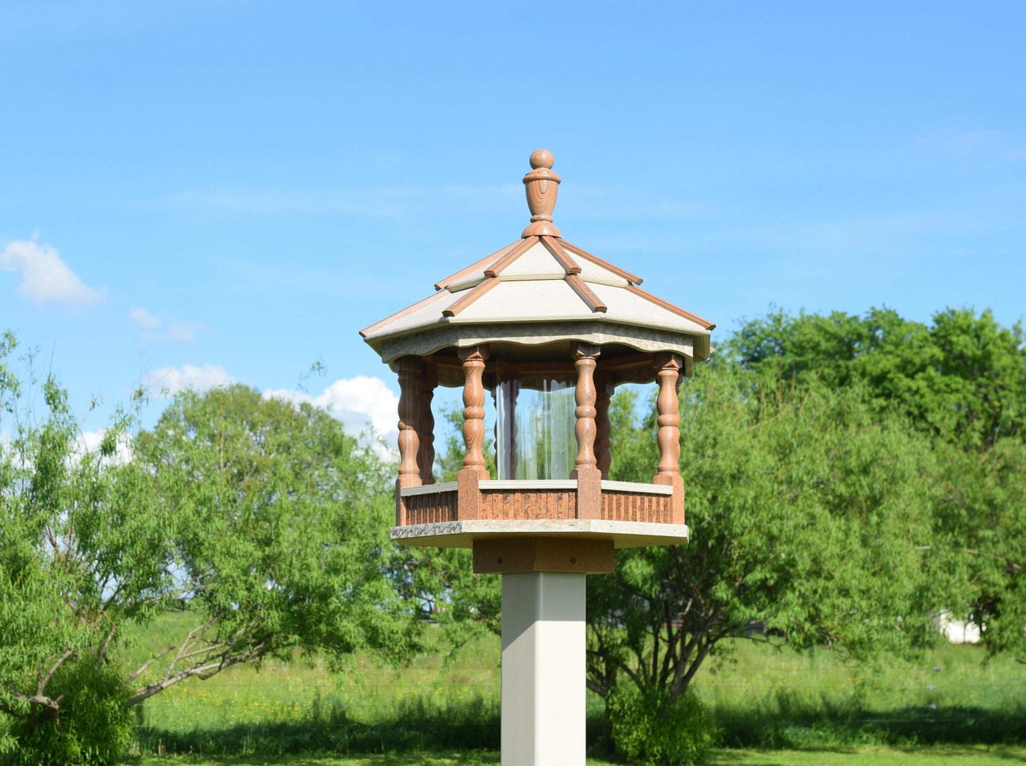 large poly spindle bird feeder mahogany and birch
