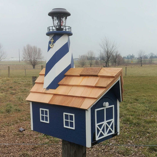 blue and white hatteras lighthouse mailbox