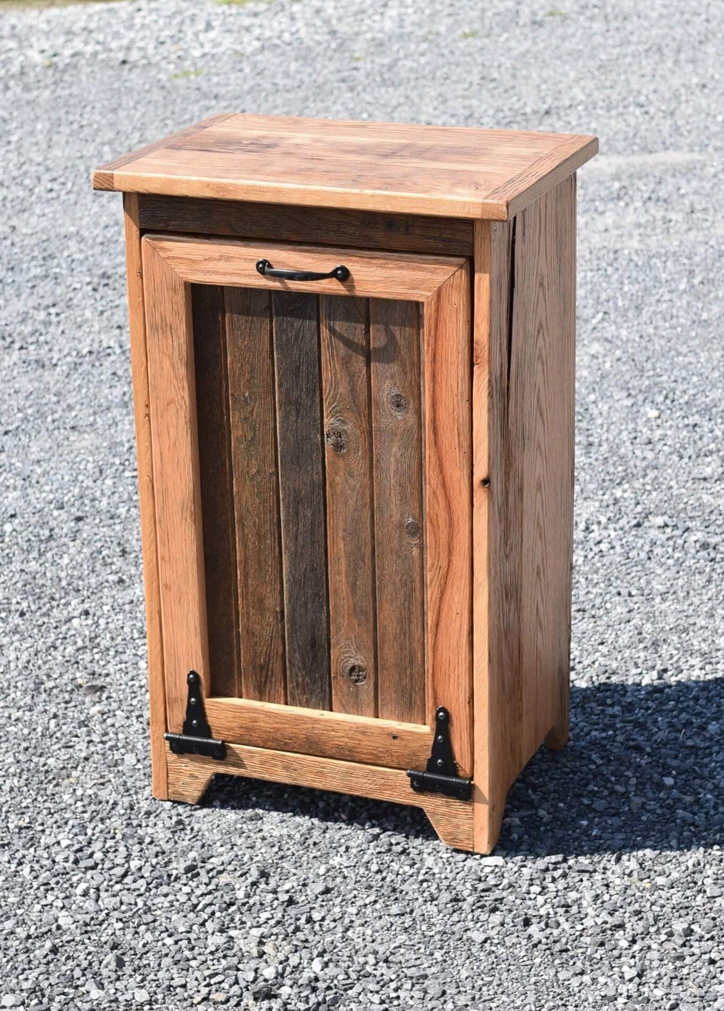 reclaimed oak wooden trash bin with wooden door