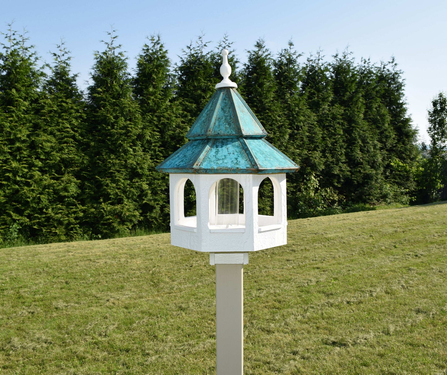 patina arched bird feeder double roof