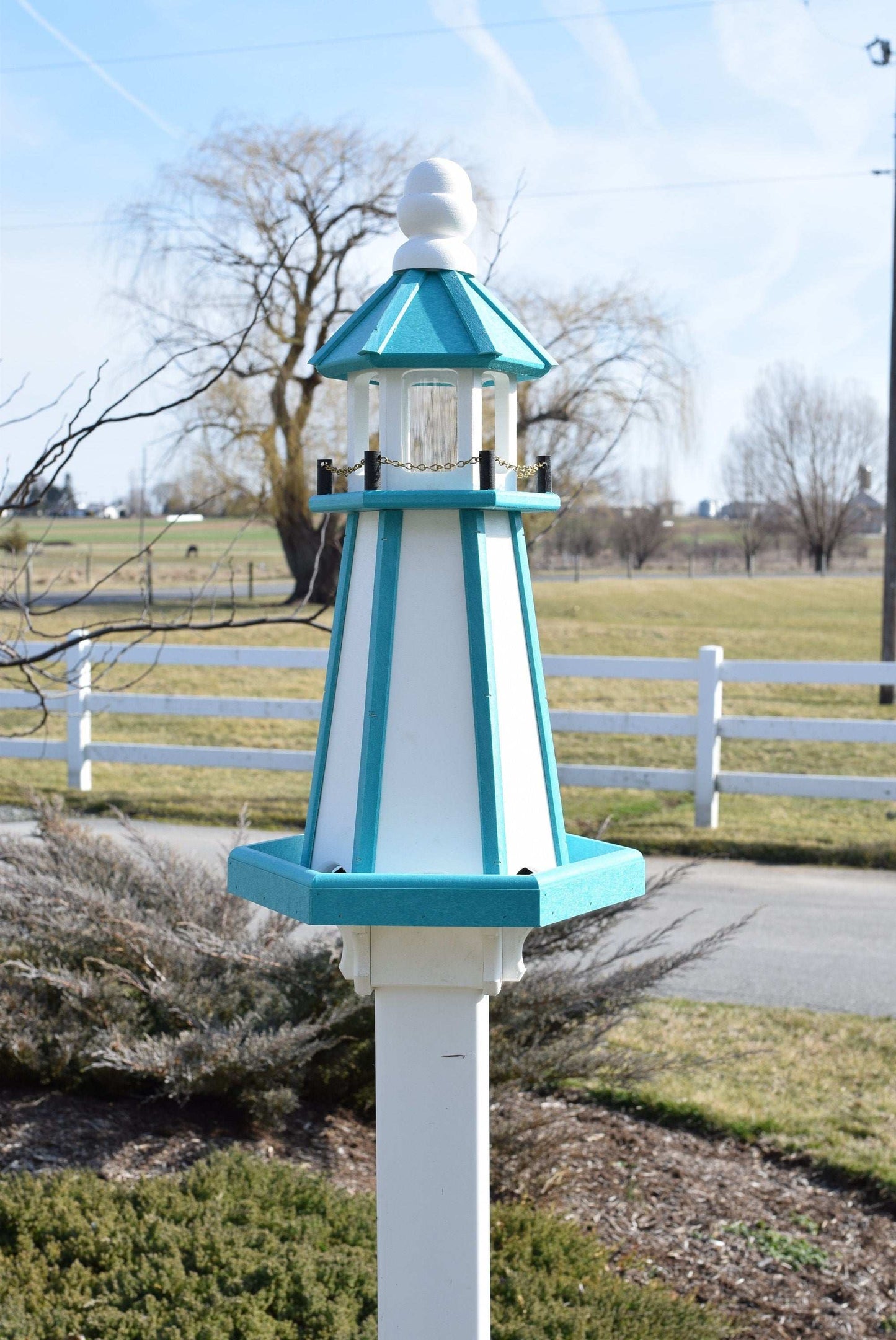 poly lighthouse white and teal