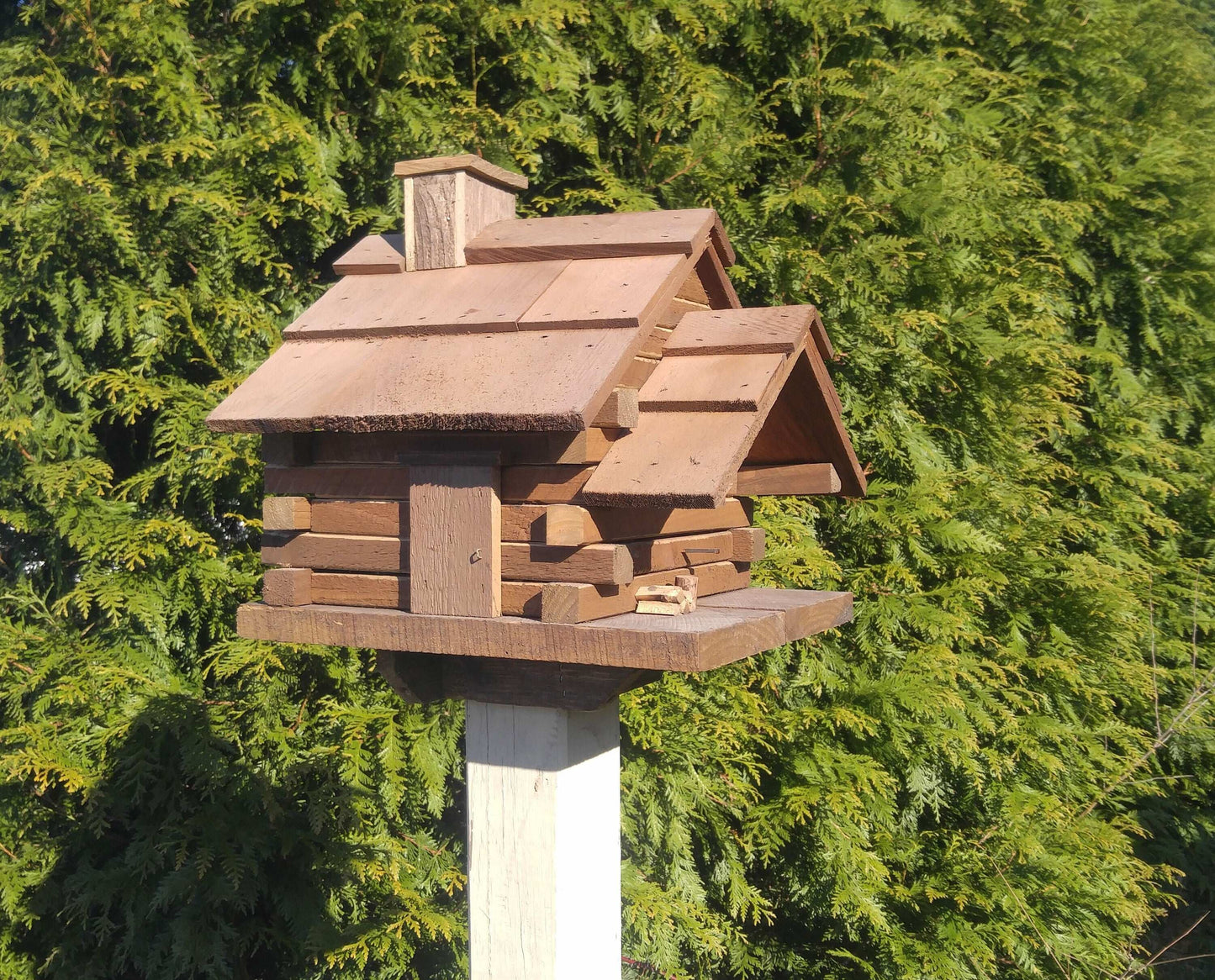 reclaimed log cabin birdhouse side view
