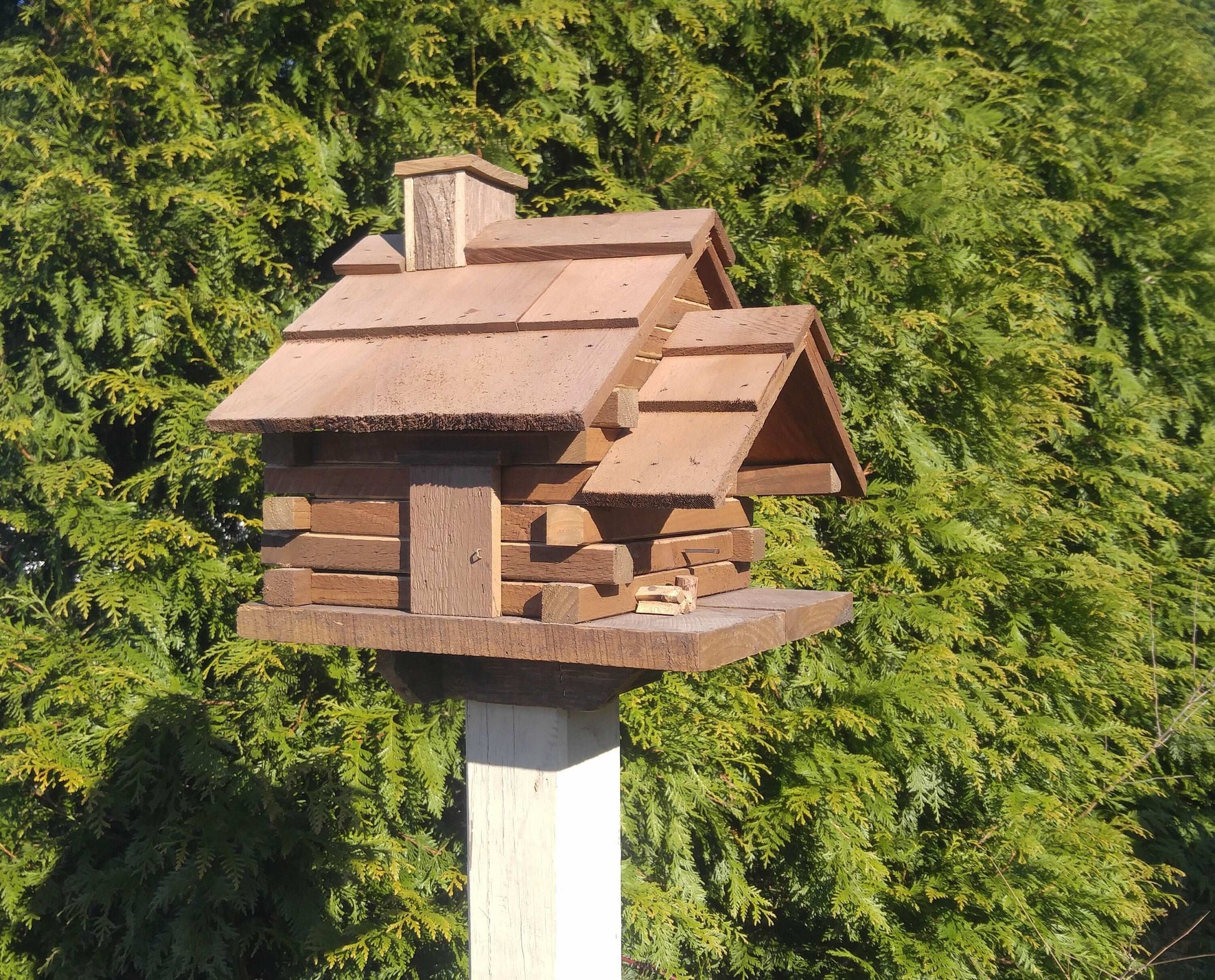 reclaimed log cabin birdhouse side view