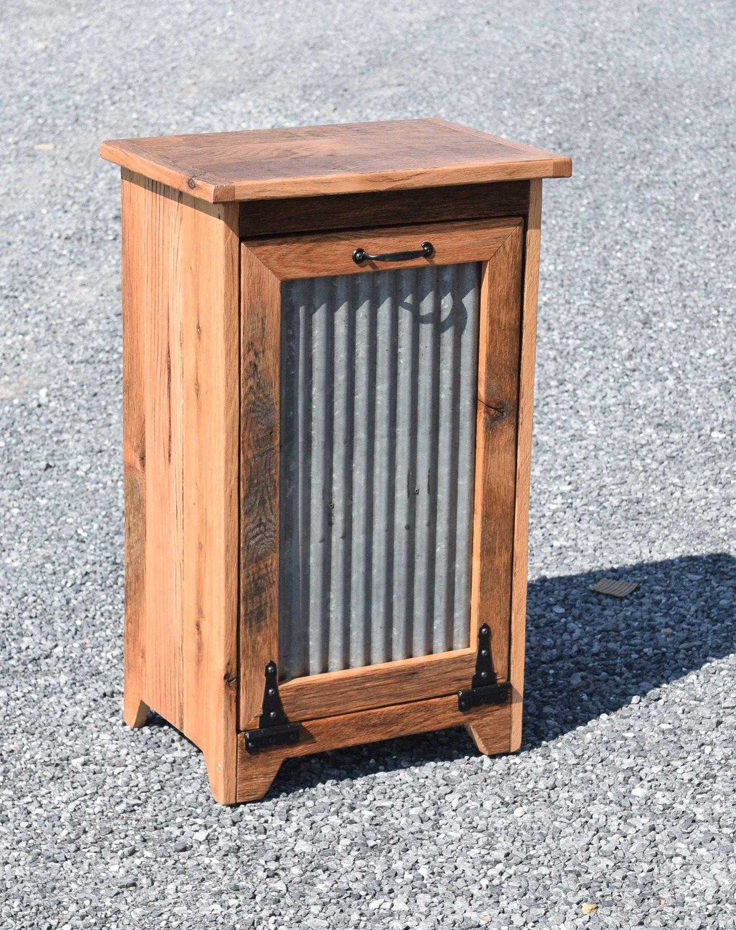reclaimed oak trash bin