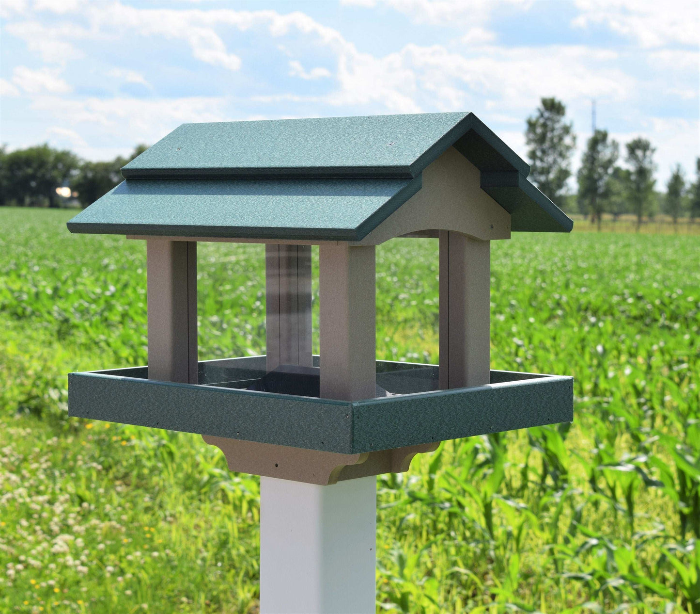 rectangle poly bird feeder clay and green