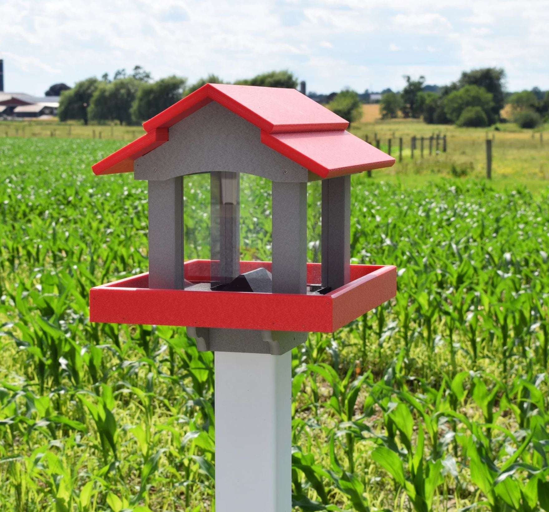 rectangle bird feeder clay and red
