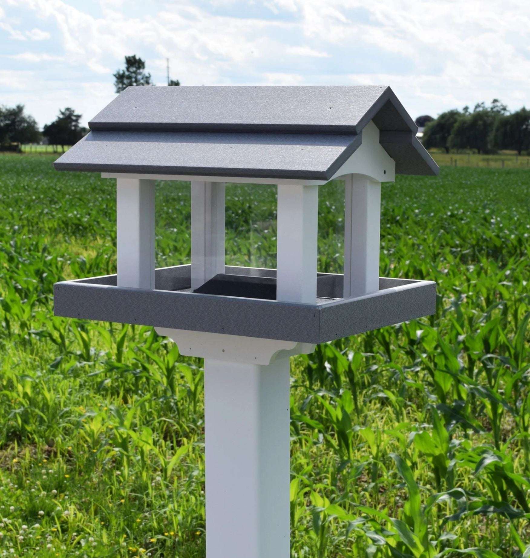 rectangle poly bird feeder white and gray