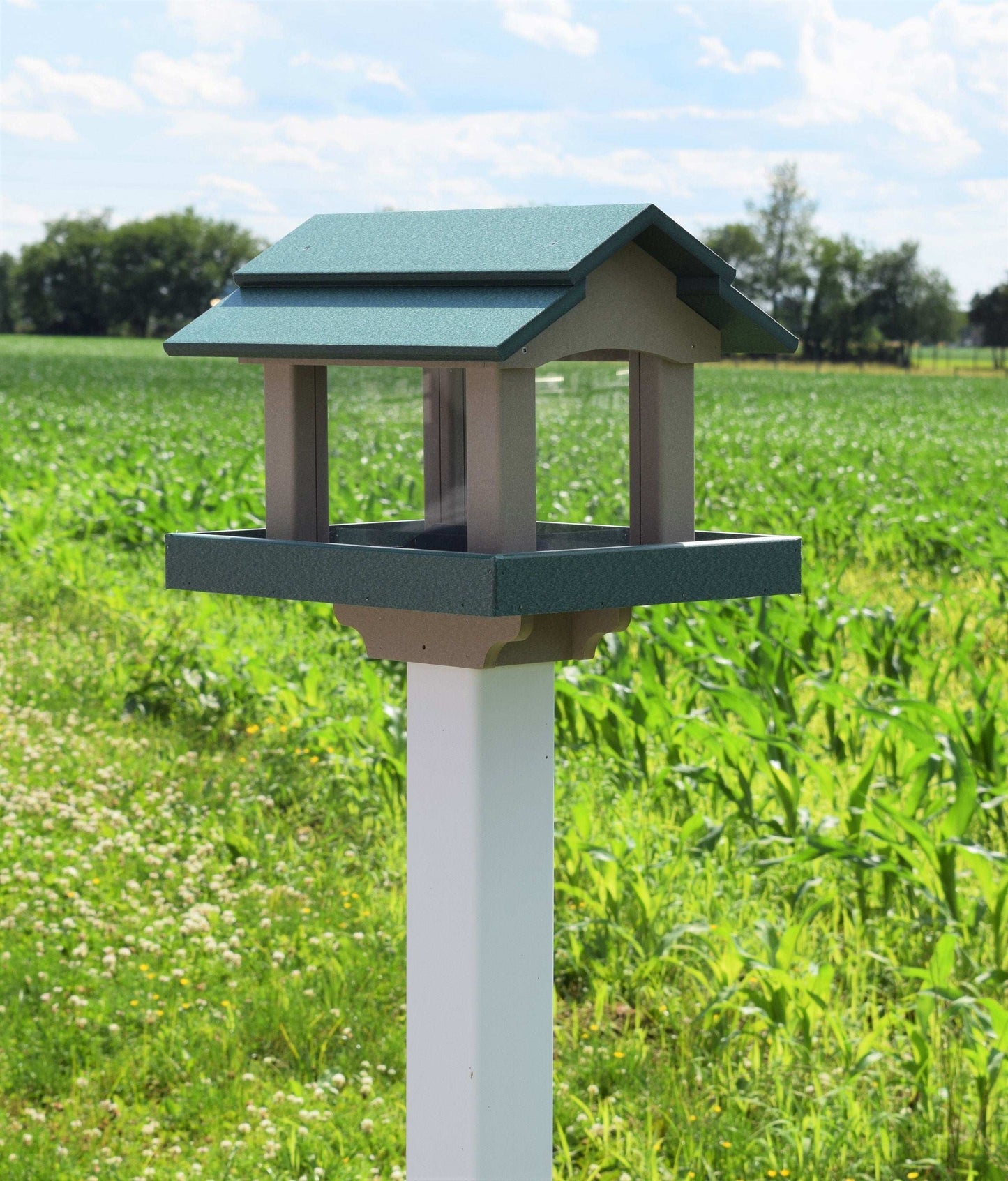 rectangle poly bird feeder clay and green