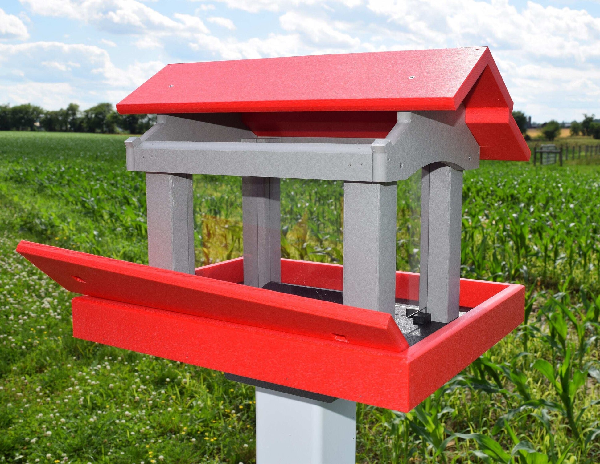 rectangle poly bird feeder clay and red