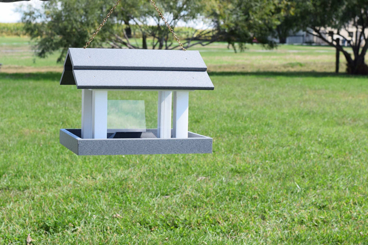 rectangle poly bird feeder white and gray