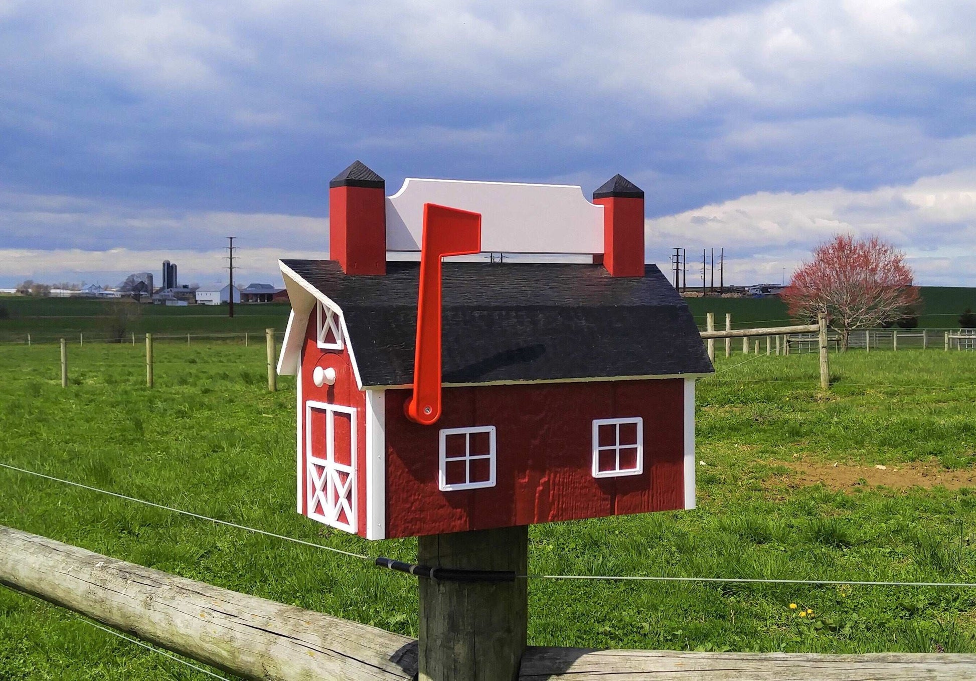 red and black barn nameplate mailbox