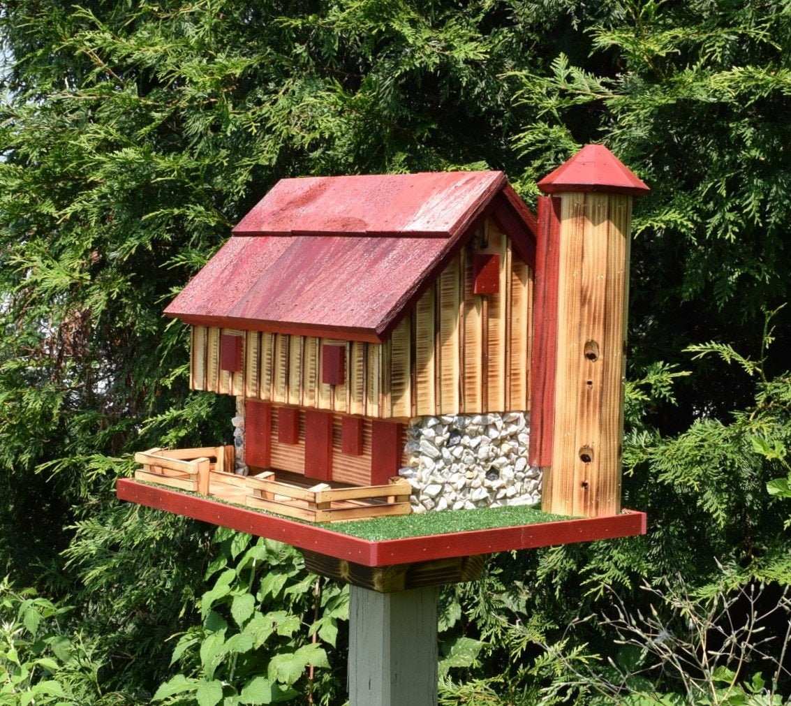 red barn and silo bird feeder