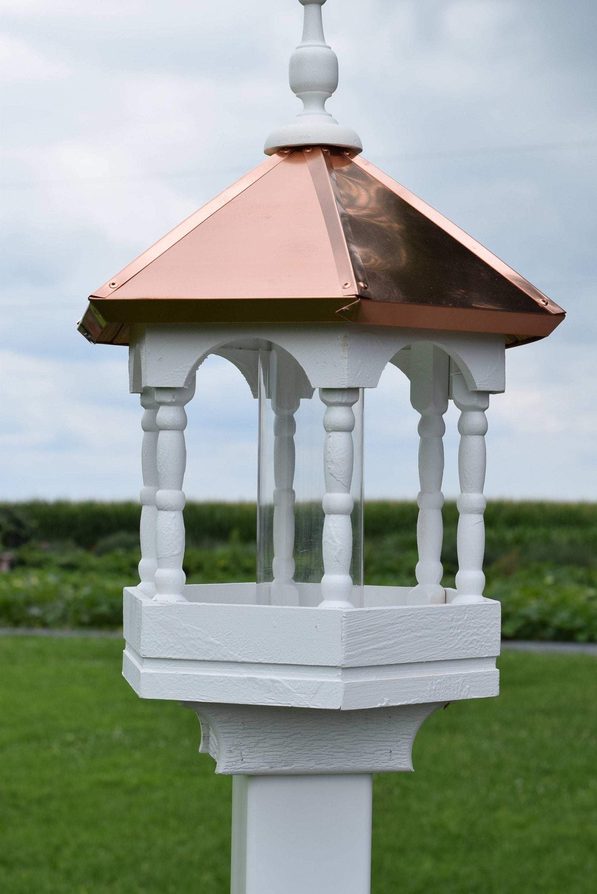 small spindle bird feeder wood and copper