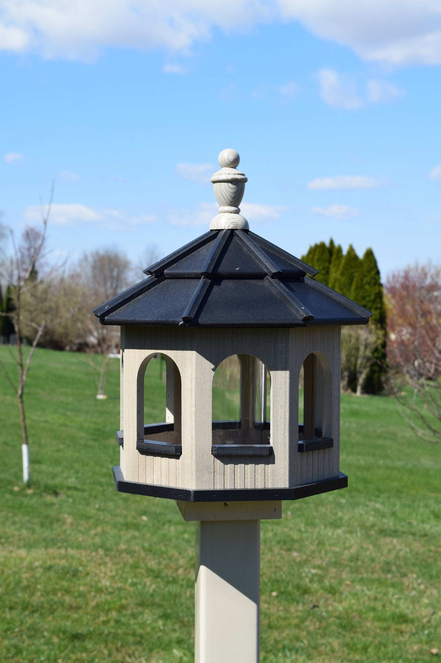 small poly octagon bird feeder birch and black