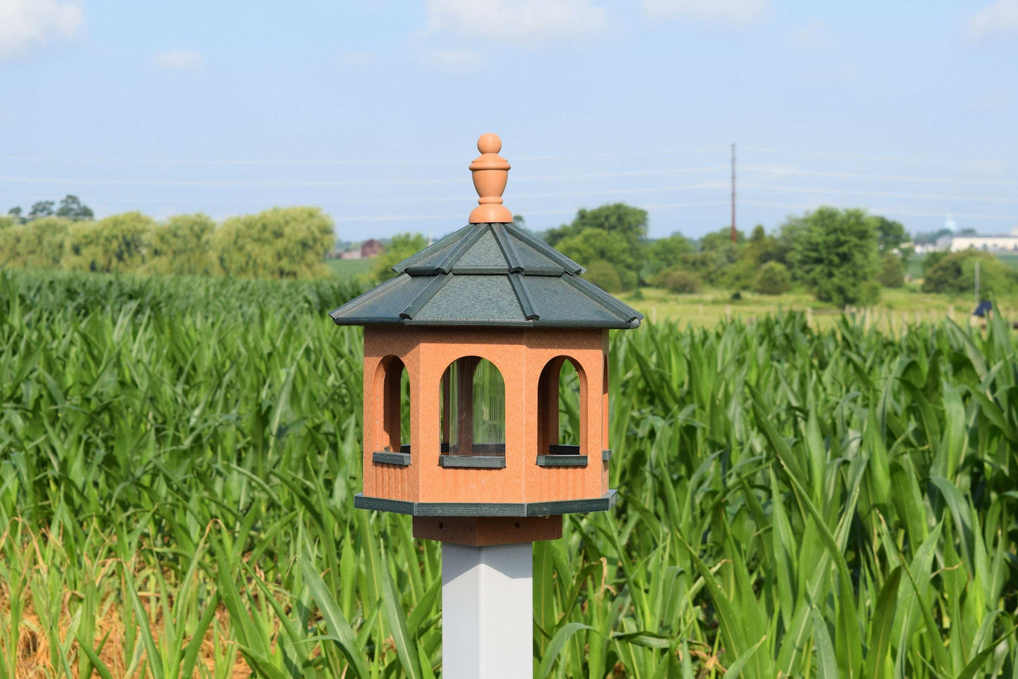 small poly octagon bird feeder cedar and green
