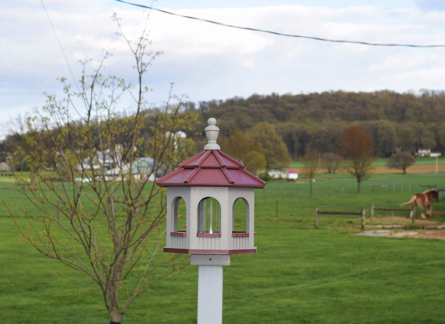 small poly octagon bird feeder gray and burgundy