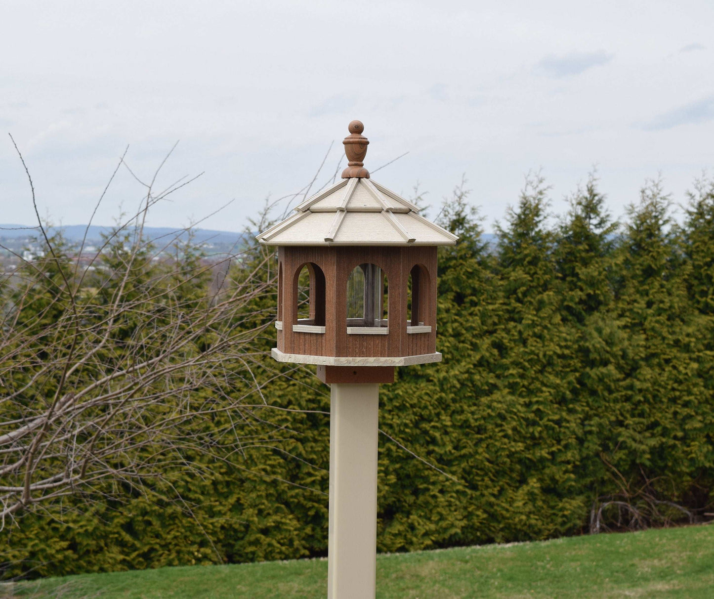 small poly octagon bird feeder mahogany and birch