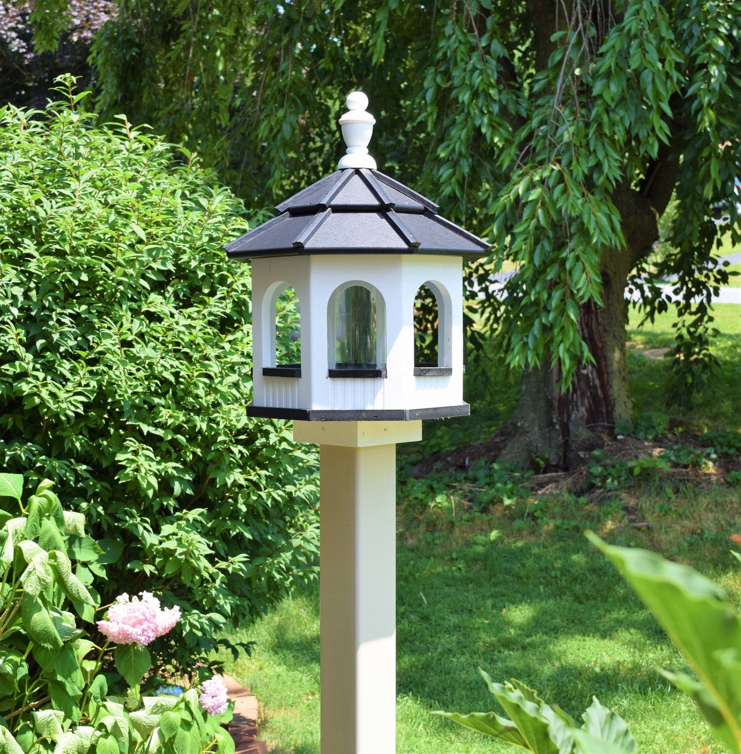 small poly octagon gazebo bird feeder white and black