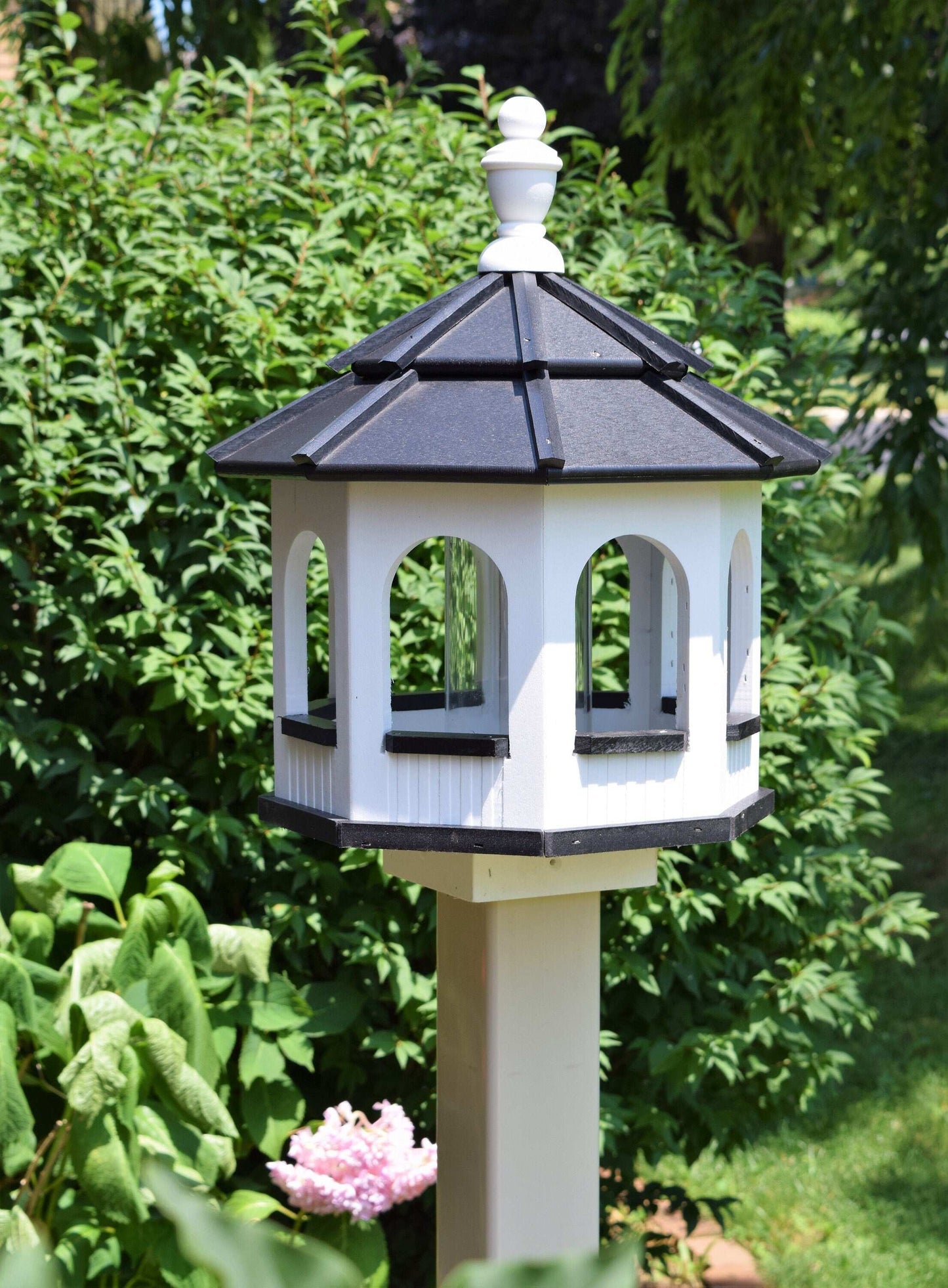 small poly gazebo bird feeder octagon style white and black