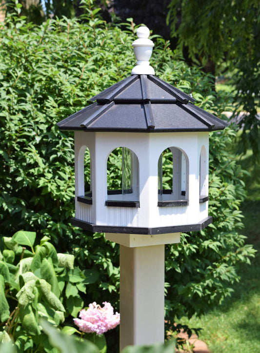 small poly gazebo bird feeder octagon style white and black