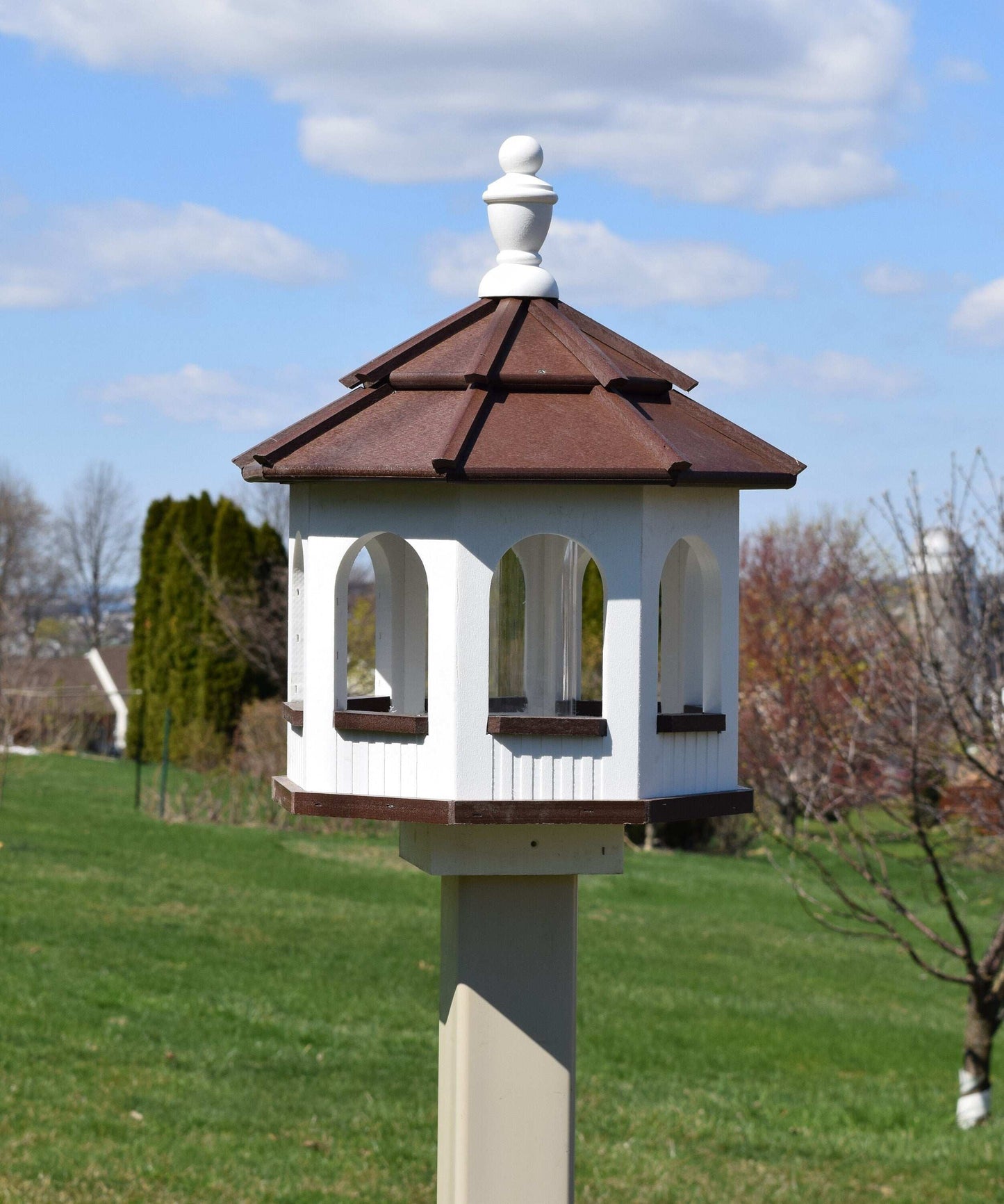 small poly octagon bird feeder white and brown
