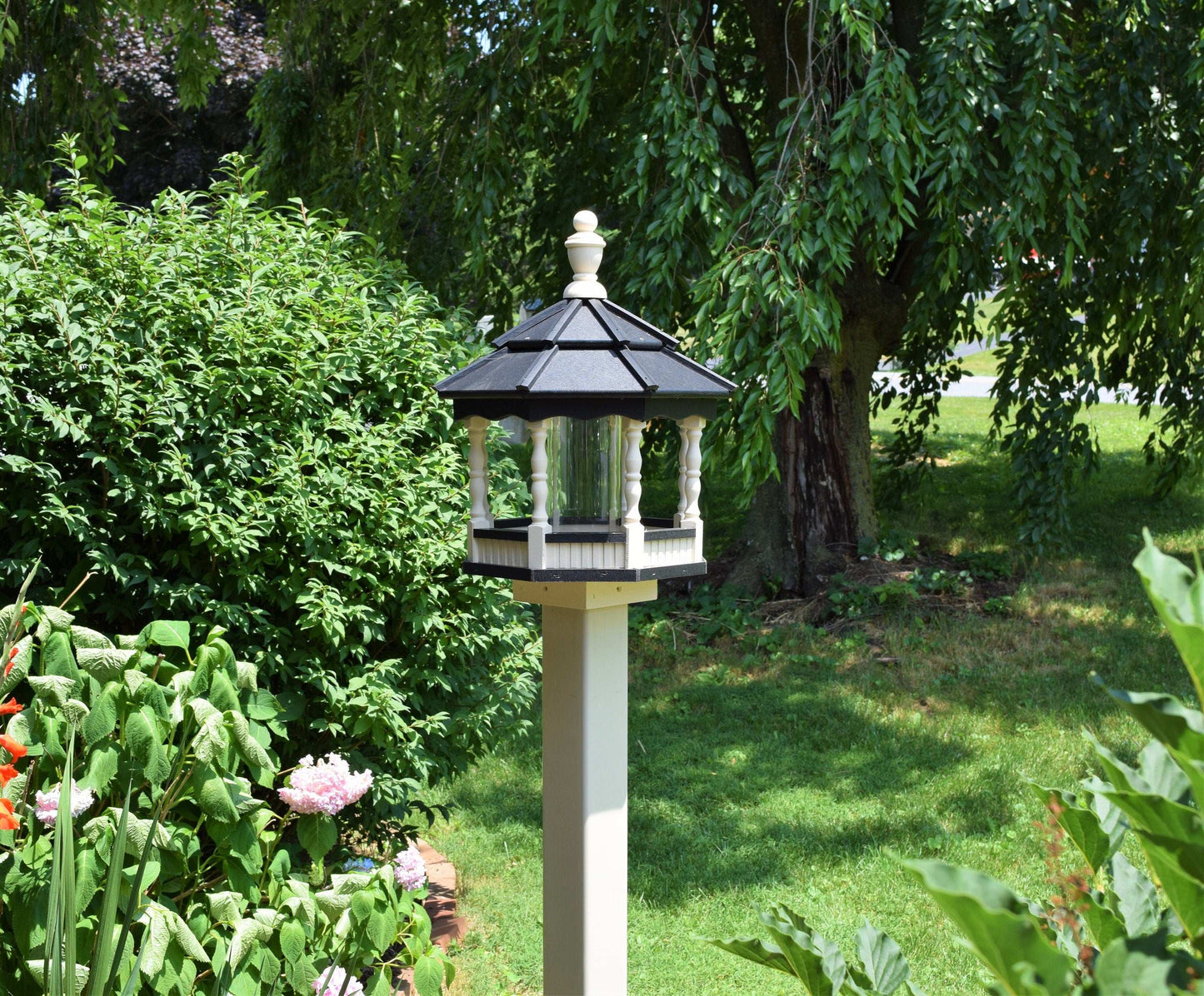 small poly spindle bird feeder ivory and black