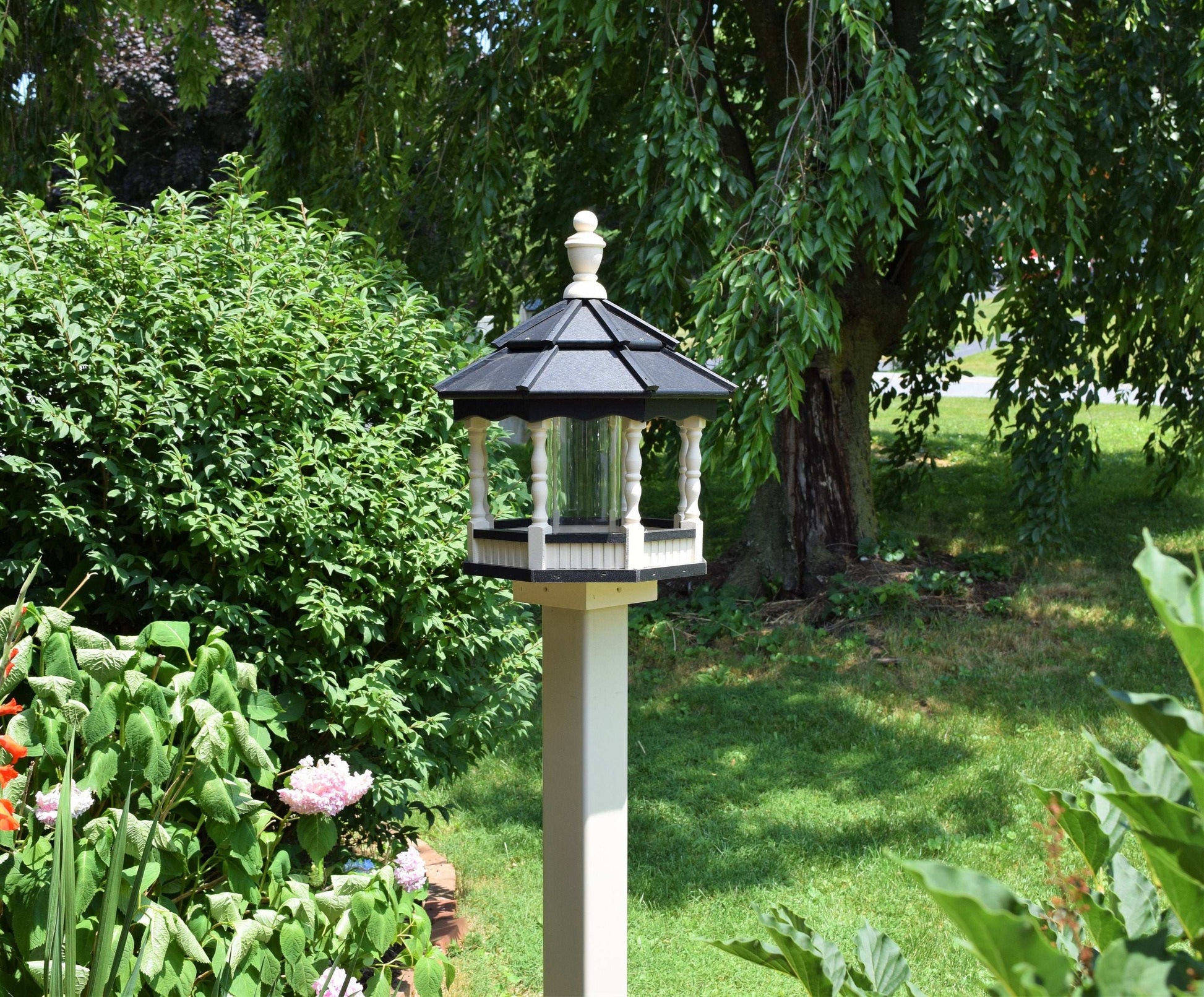 small poly spindle bird feeder ivory and black