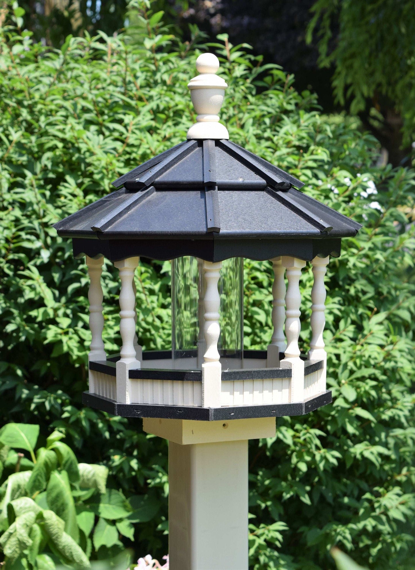 small poly spindle bird feeder ivory and black