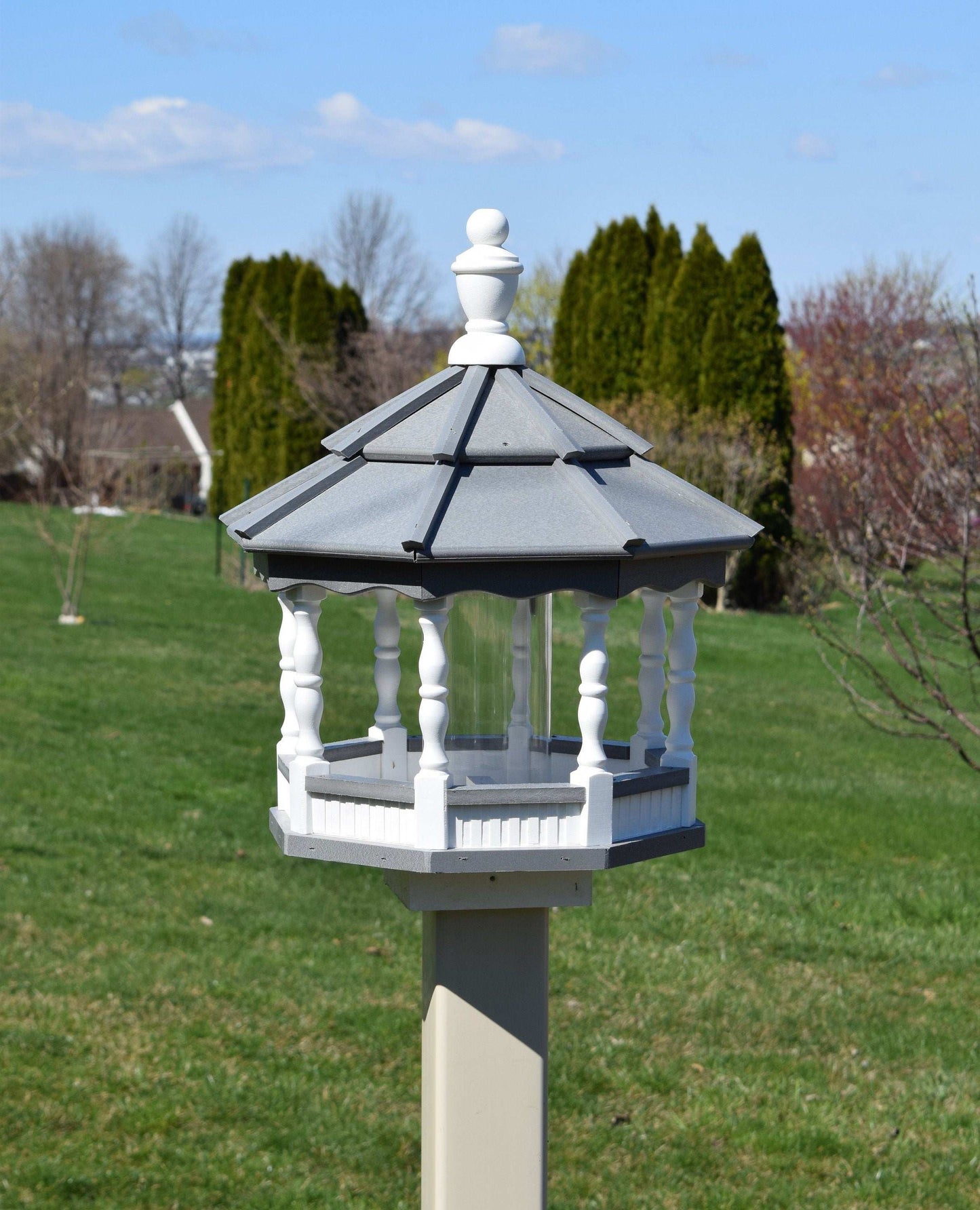 small poly spindle bird feeder white and gray