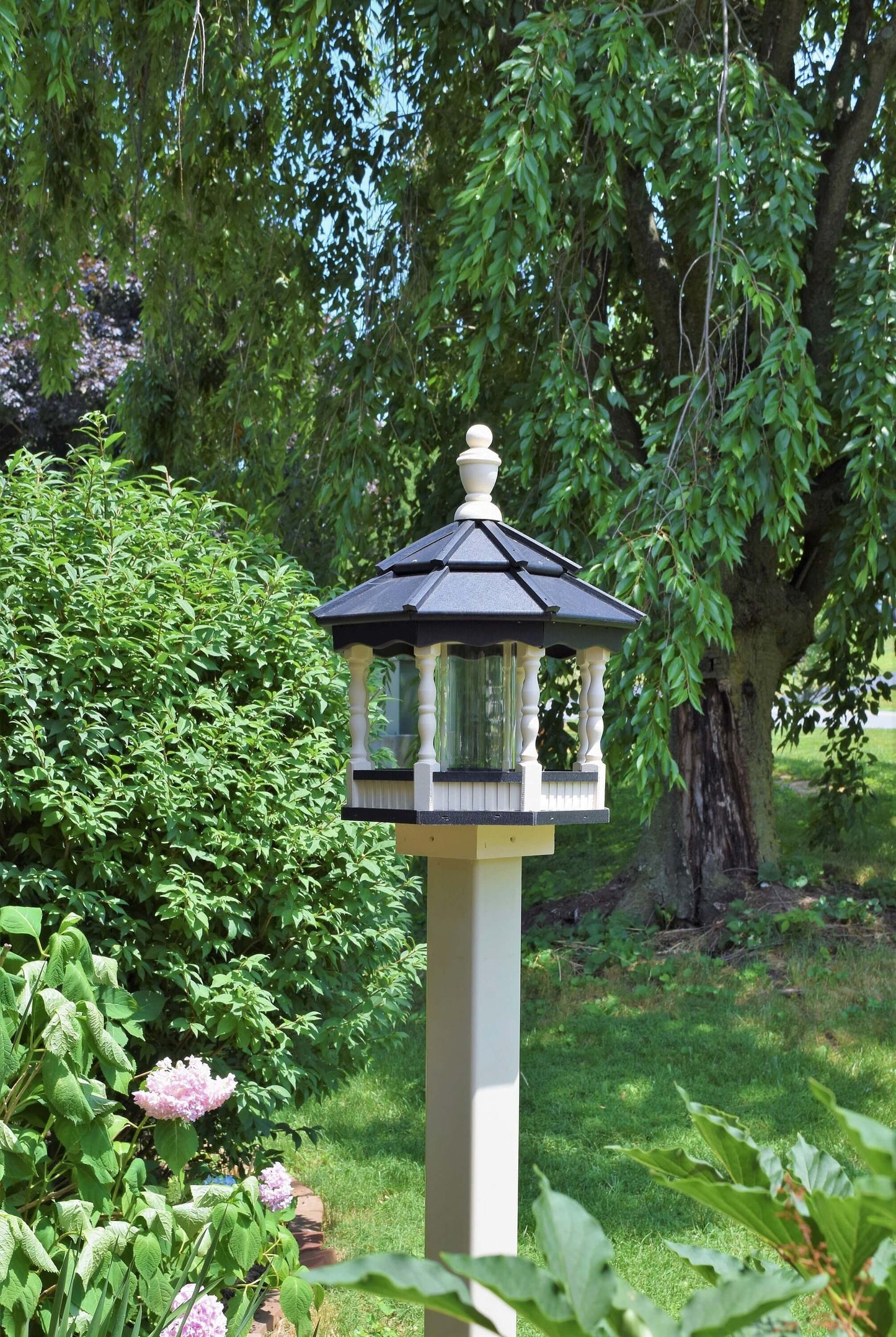 small poly spindle bird feeder ivory and black
