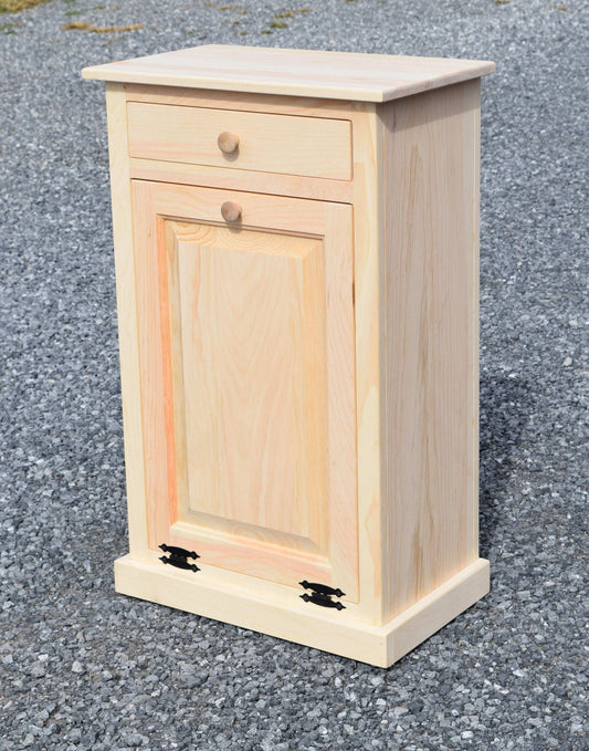 unfinished trash bin with trim