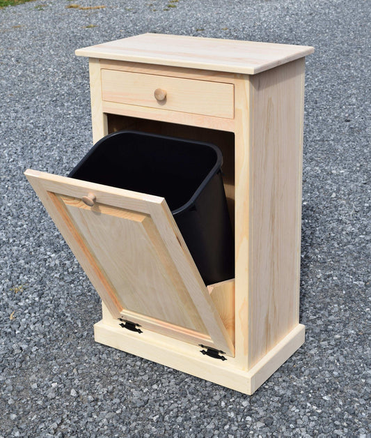 unfinished trash bin with trim
