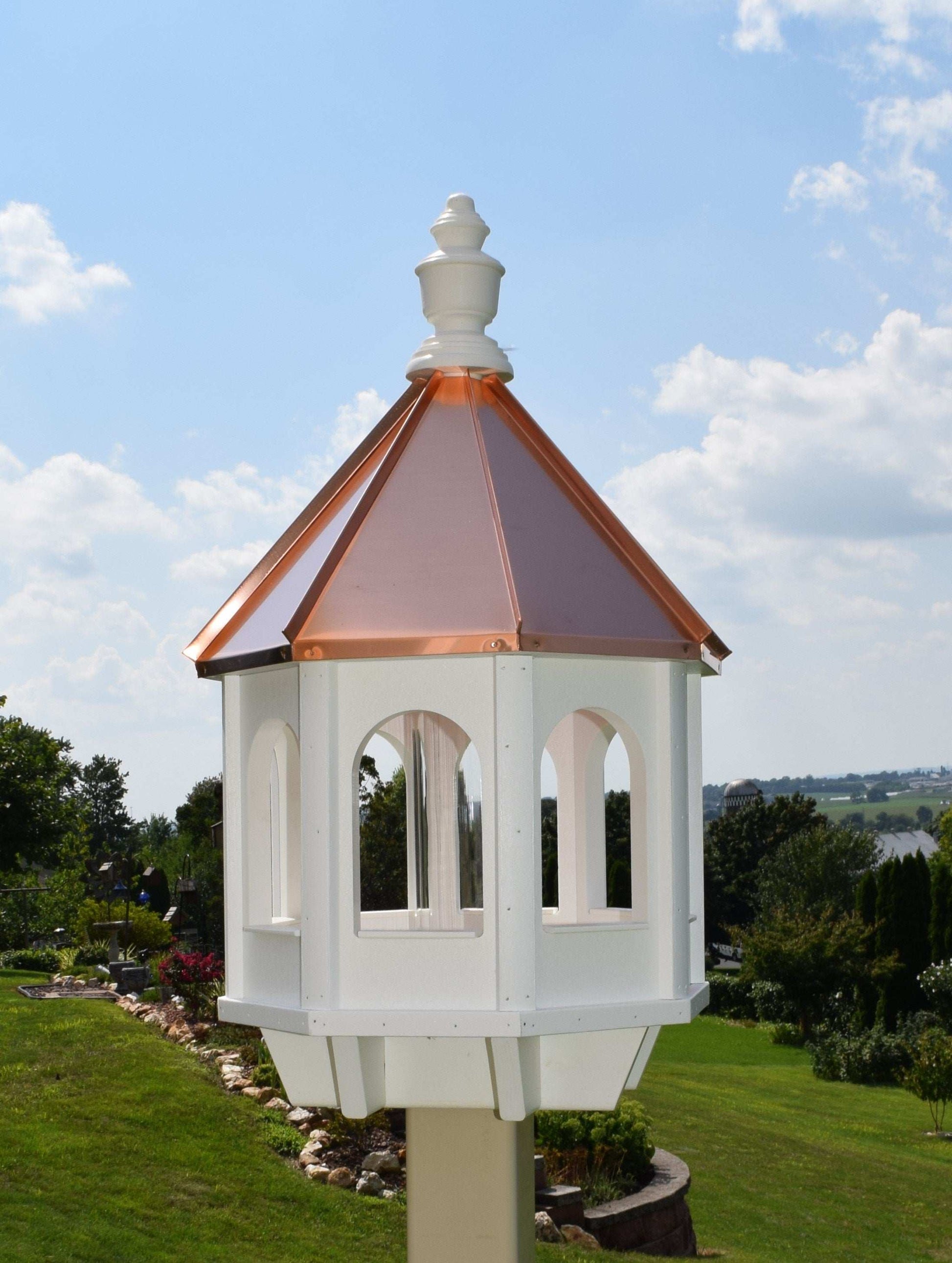 vinyl and copper octagon bird feeder
