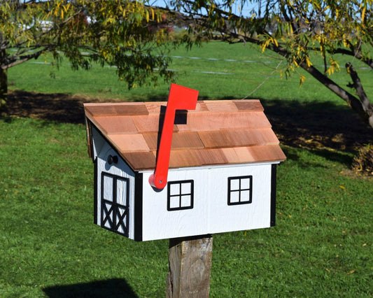 white and black amish mailbox