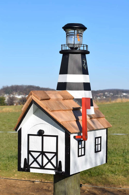 Bodie island lighthouse mailbox white and black