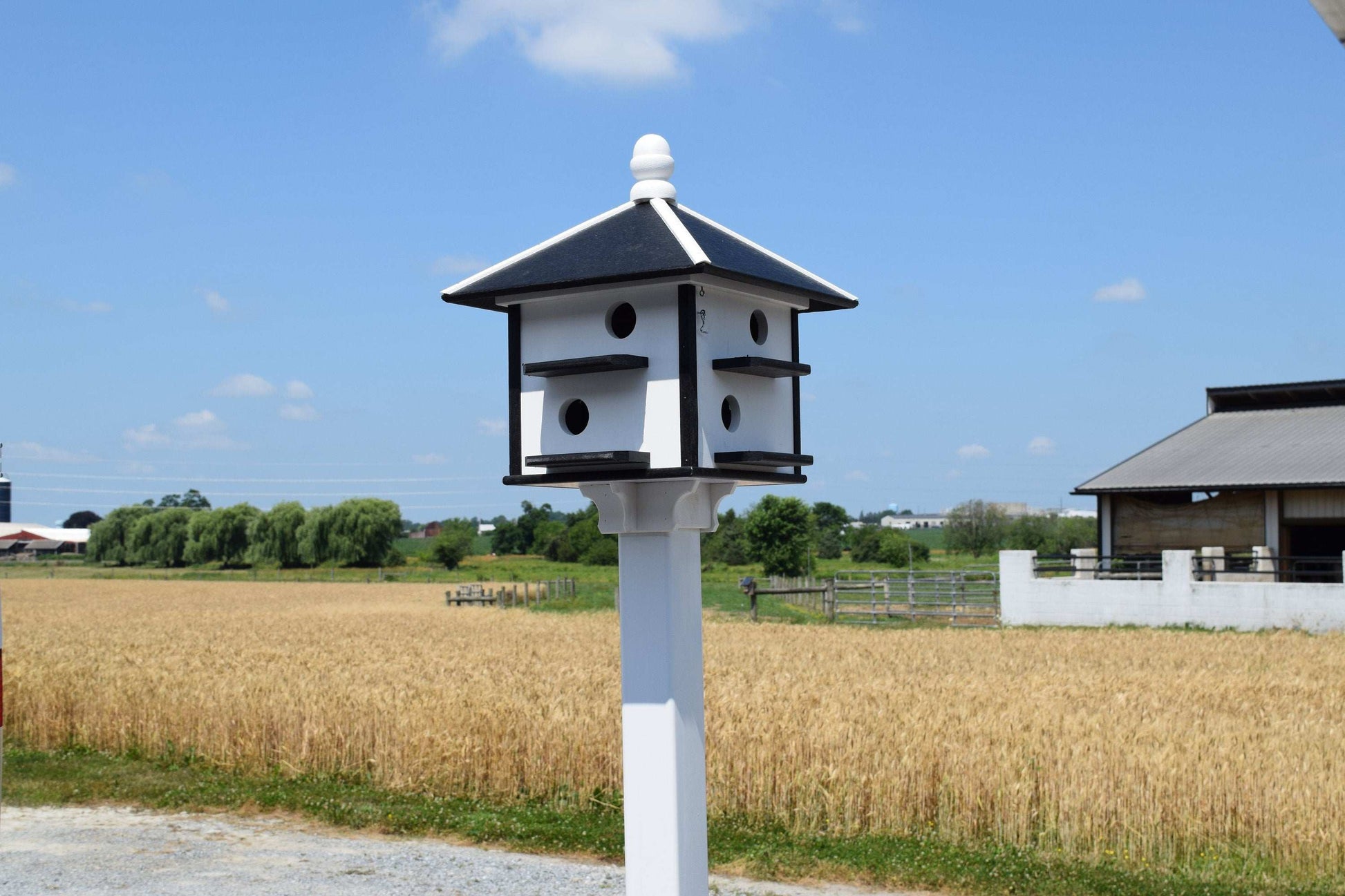 white and black poly martin birdhouse