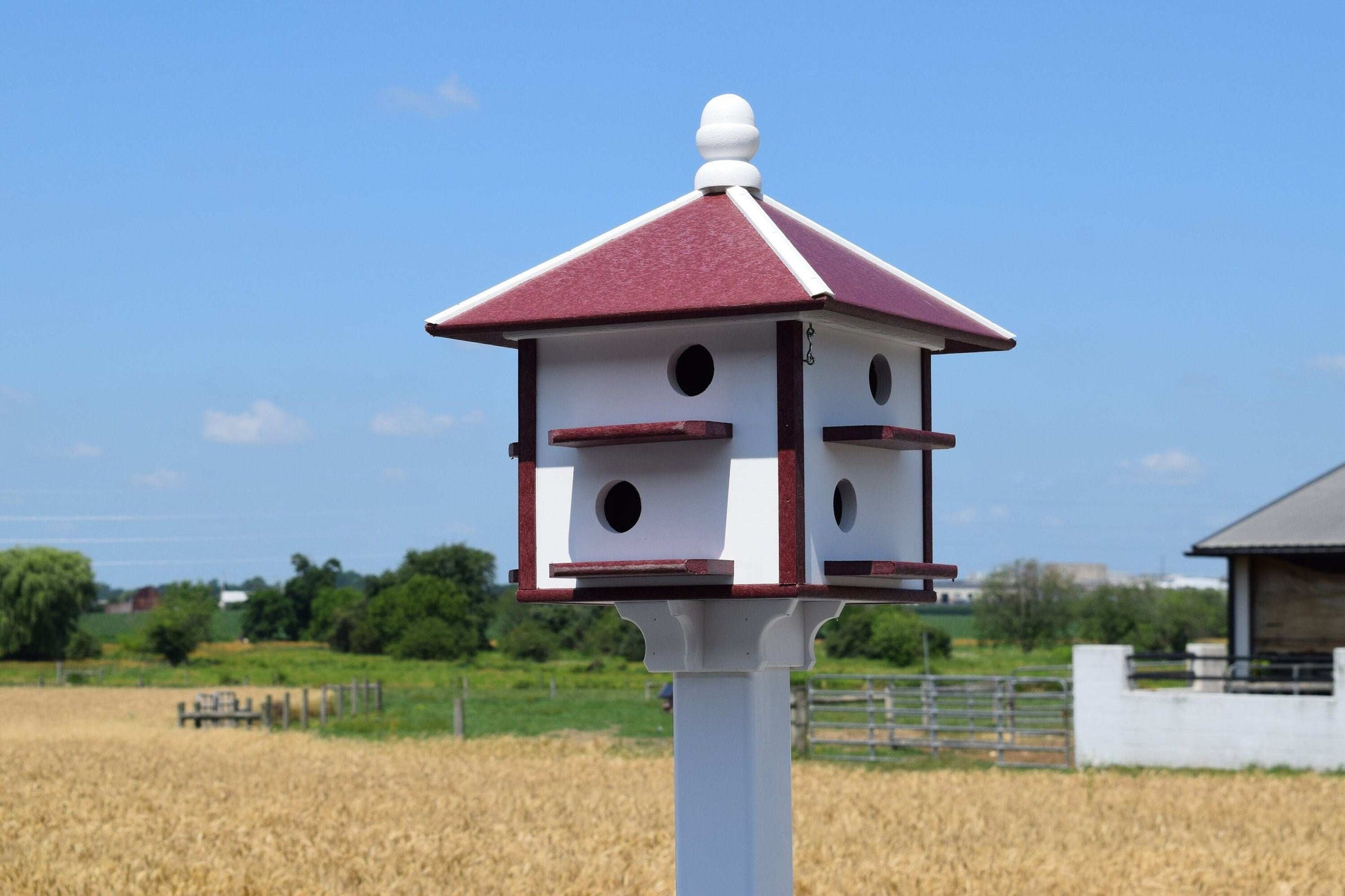 white and cherry poly martin birdhouse