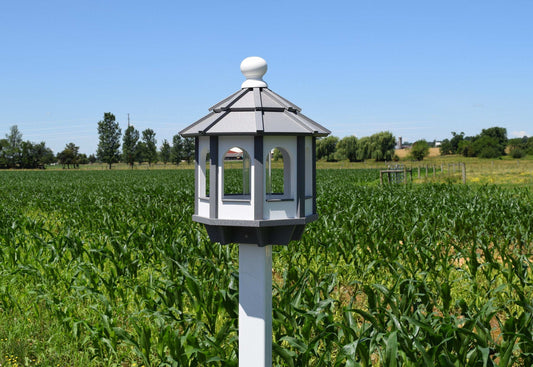 white and gray octagon poly bird feeder