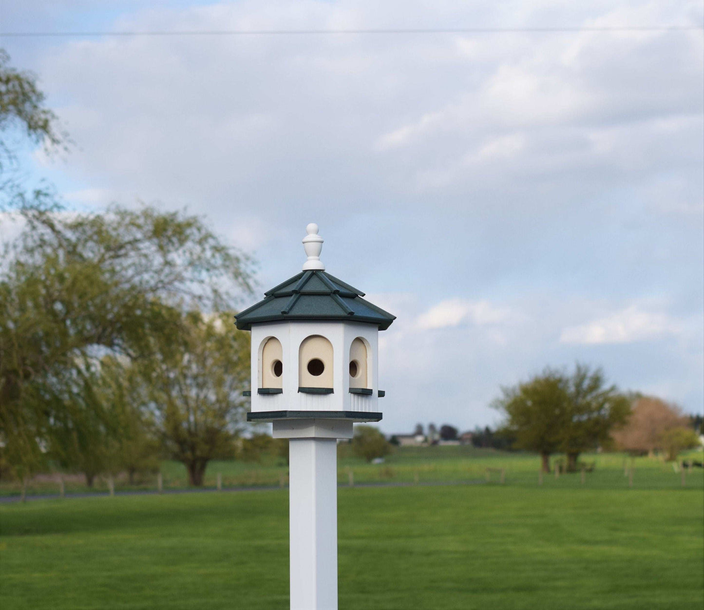 white and green small poly gazebo birdhouse