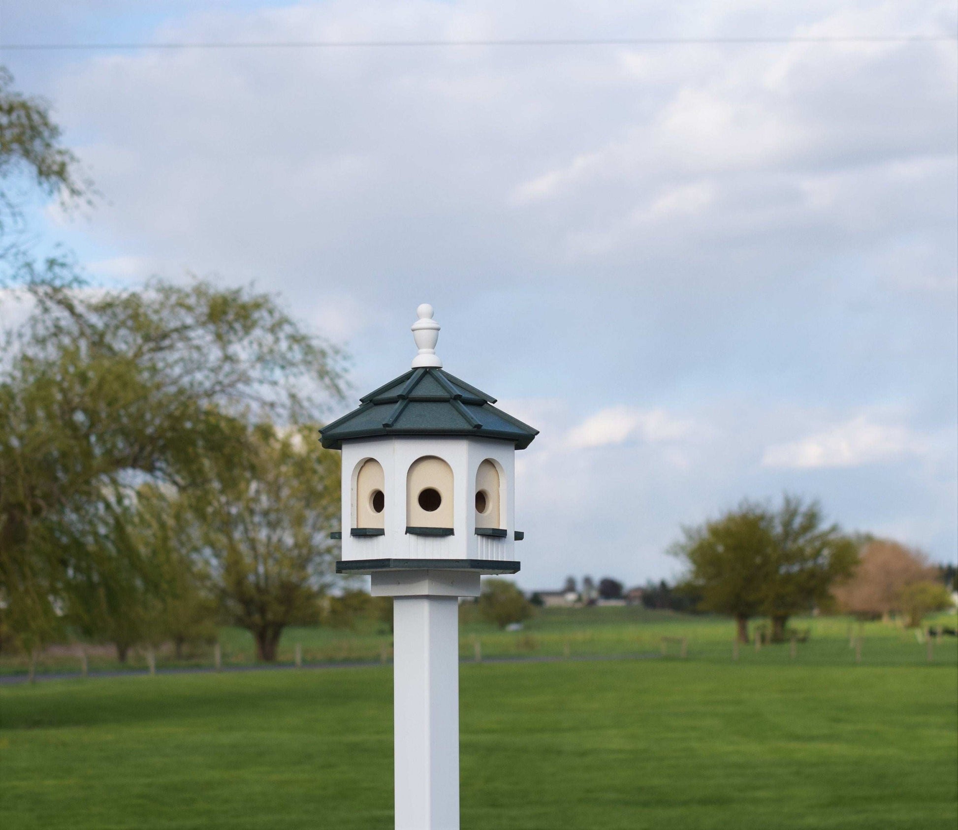 white and green small poly gazebo birdhouse