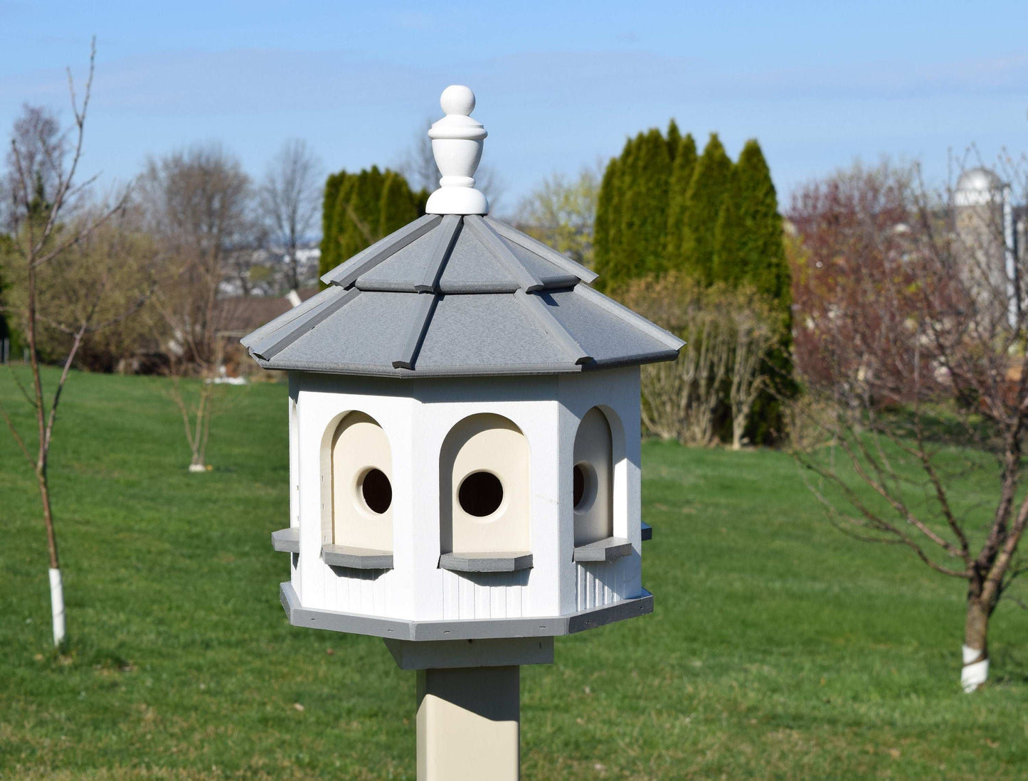 white and grey small poly gazebo birdhouse