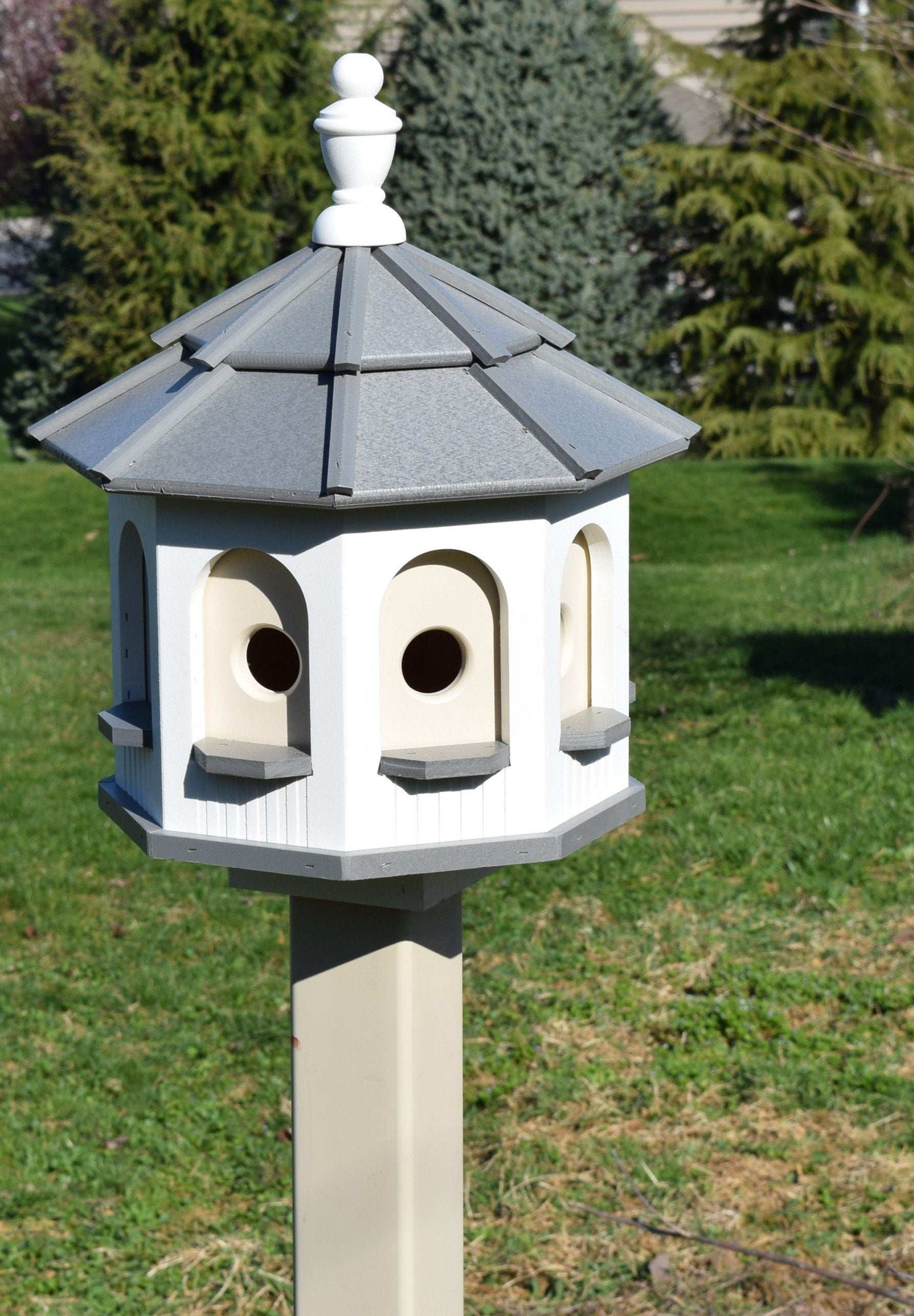 white and grey small poly gazebo birdhouse