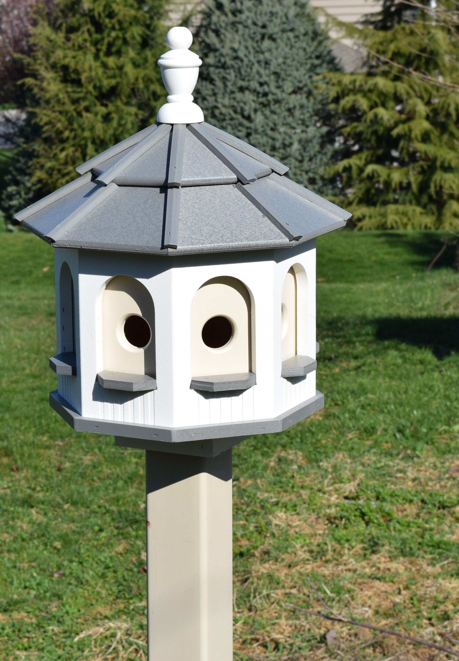 white and grey small poly gazebo birdhouse