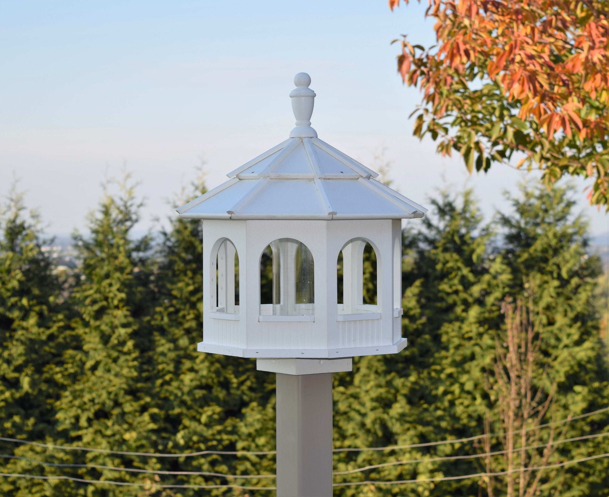 large poly octagon bird feeder white and white