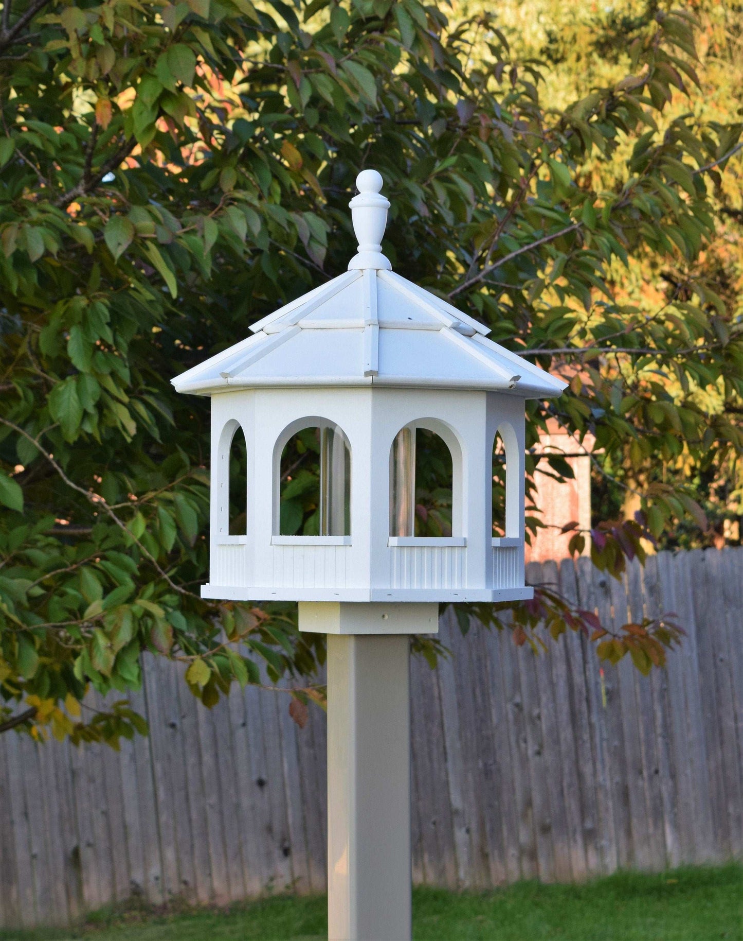 large poly octagon bird feeder white and white